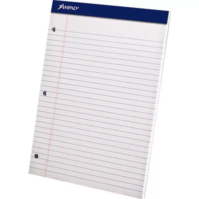 WRITING PAD-PERFED, LETTER AMPAD 50 SHEET WHITE 3-HOLE