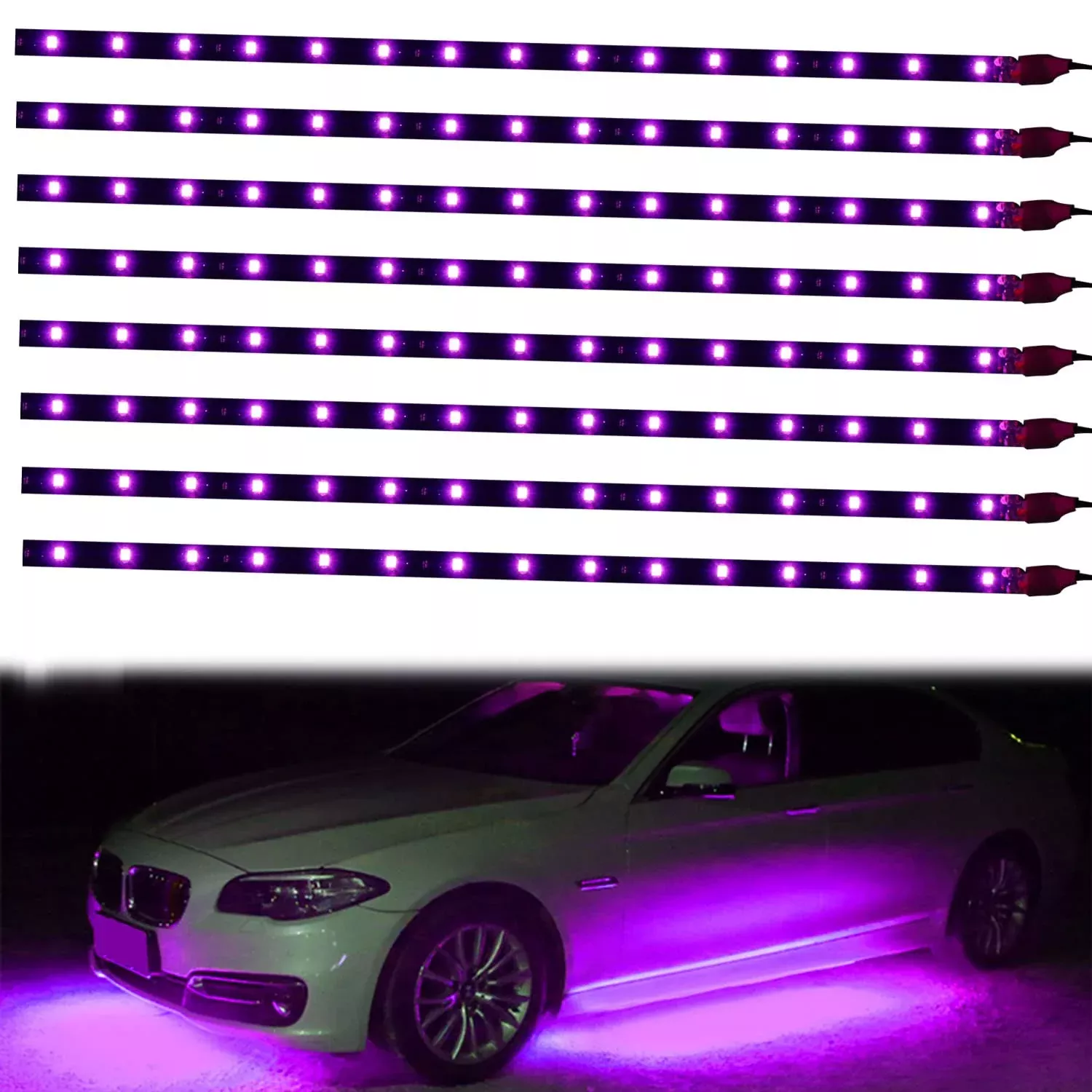 Xt Auto 8Pcs 12V Super Bright 30Cm 15 Led Flexible Waterproof Led Strip Light For Car Interior & Exterior Decoration Drl Day Running Light Or Boat Bus Garden